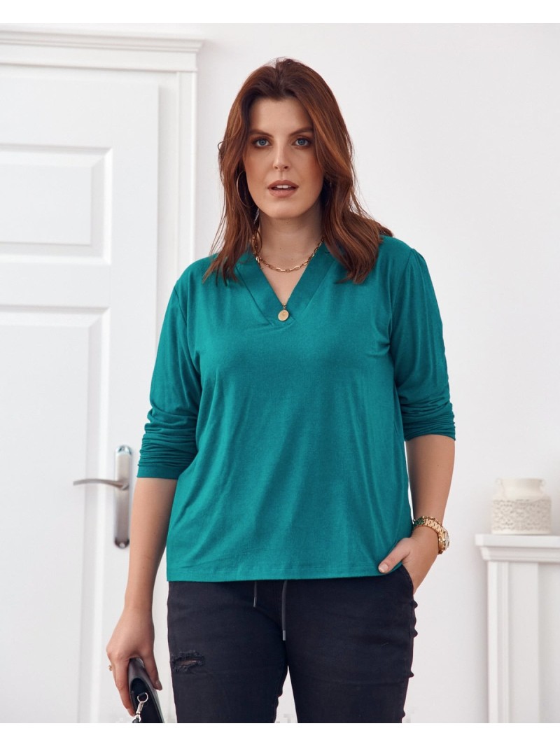 Classic V-neck blouse, green FG561 - Online store - Boutique